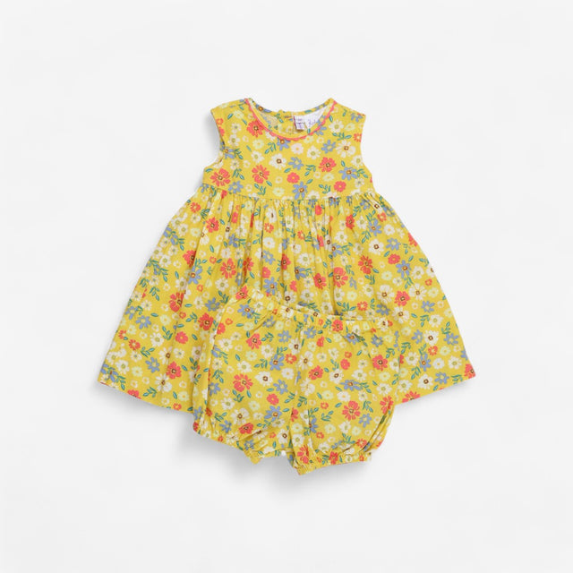 Yellow floral summer dress with bloomers 