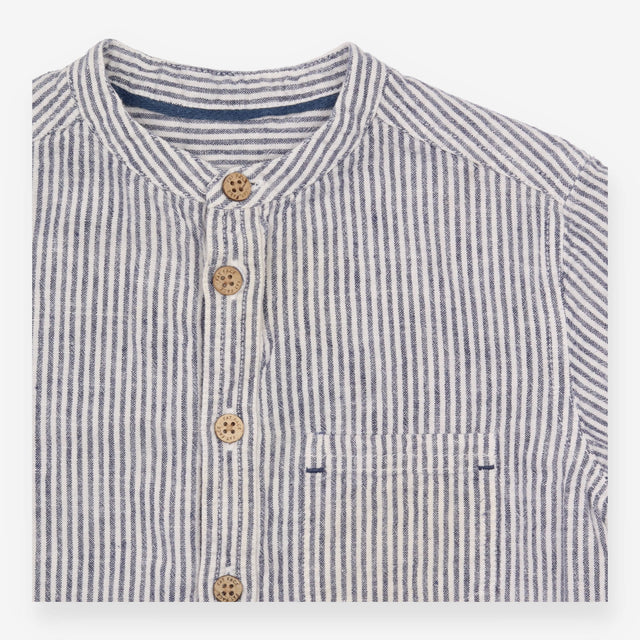 Shirt blue stripe grandad collar 