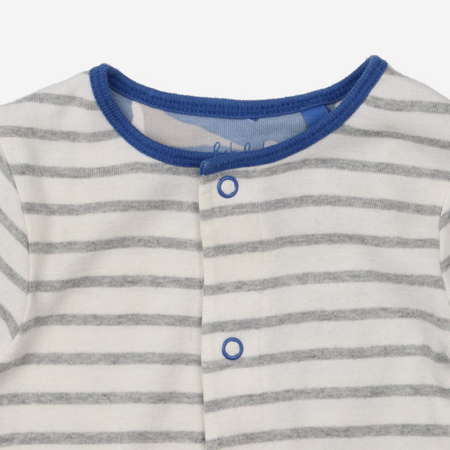 Sleepsuit Grey Stripe Blue Cuffs