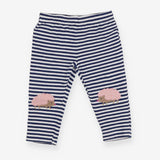 Navy and White Stripe Leggings - Hedgehog Applique