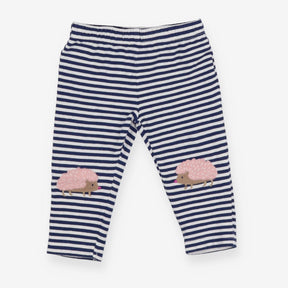Navy and White Stripe Leggings - Hedgehog Applique