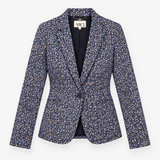 Navy Ditsy Floral Cotton Tailored Blazer