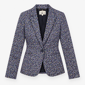Navy Ditsy Floral Cotton Tailored Blazer