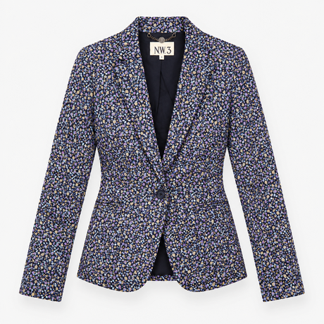 Navy Ditsy Floral Cotton Tailored Blazer
