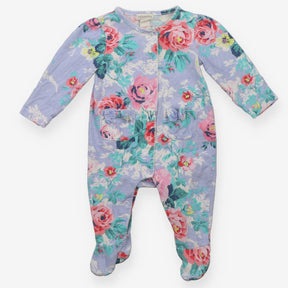 Blue Striped Floral Sleepsuit