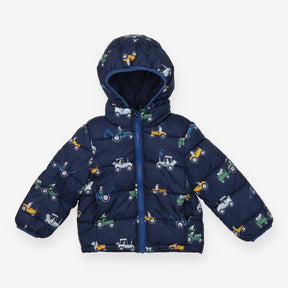 Padded Coat Navy Animals Driving Tractors