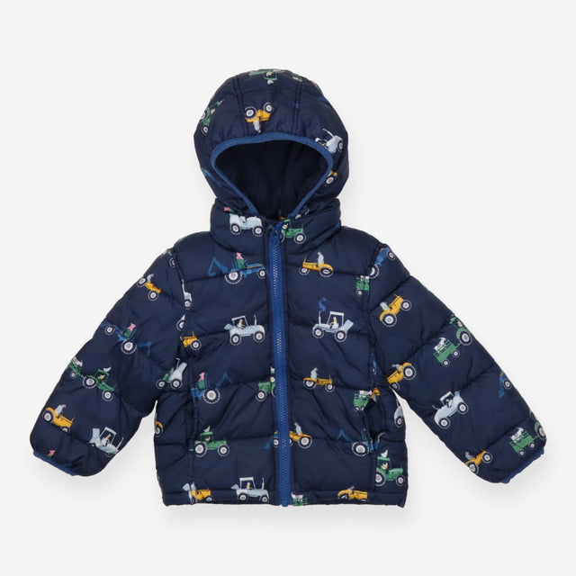 Padded Coat Navy Animals Driving Tractors