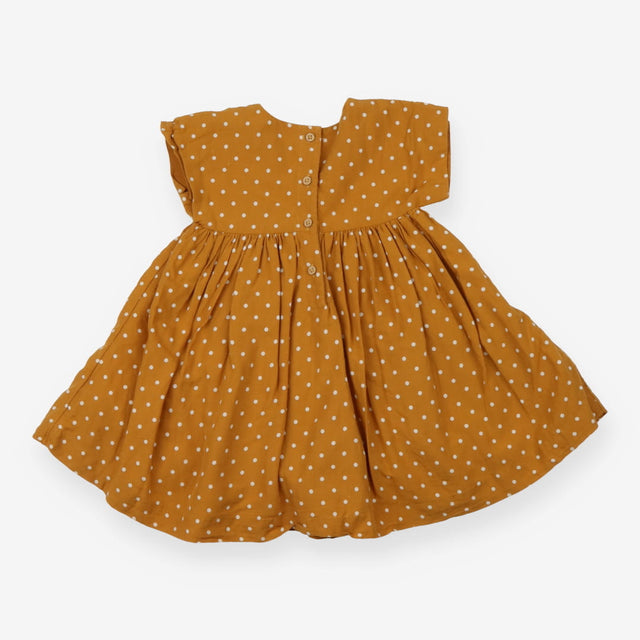 Cap sleeve mustard spotted dress