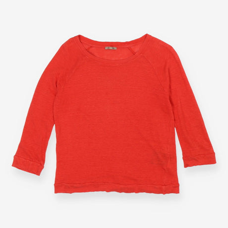 Red Linen Long Sleeve Scoop Neck Top Lightweight