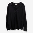 Black Jersey Button‑Front Shirt with Pearl Detail