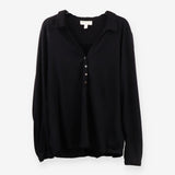 Black Jersey Button‑Front Shirt with Pearl Detail