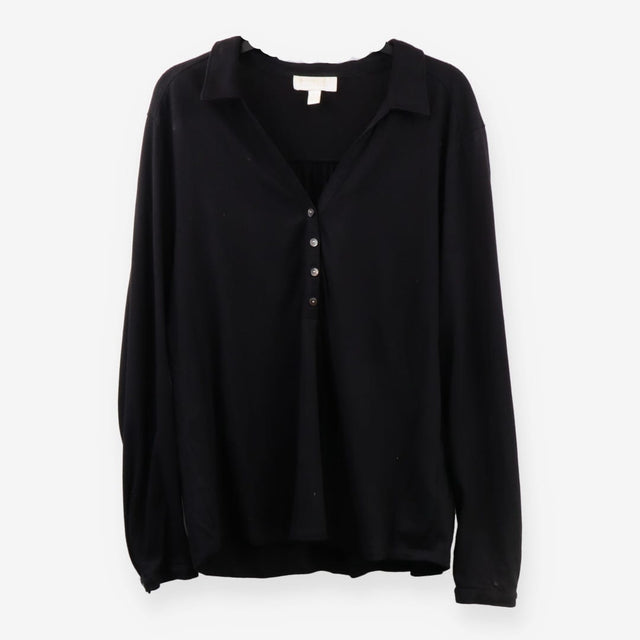 Black Jersey Button‑Front Shirt with Pearl Detail