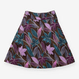 A-Line Skirt Brown Purple Botanical Floral Knee Le