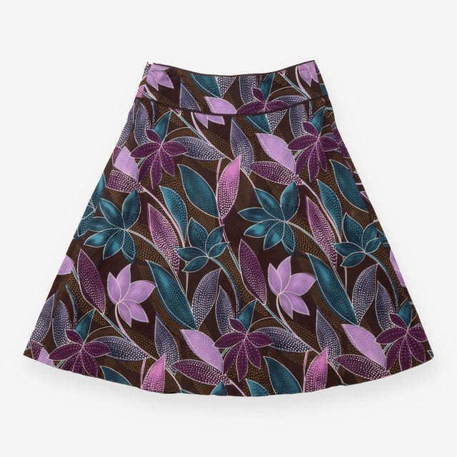 A-Line Skirt Brown Purple Botanical Floral Knee Le
