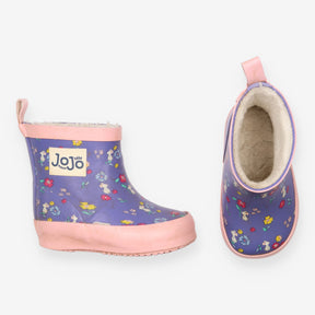 Wellies purple and pink mice floral fleece lined