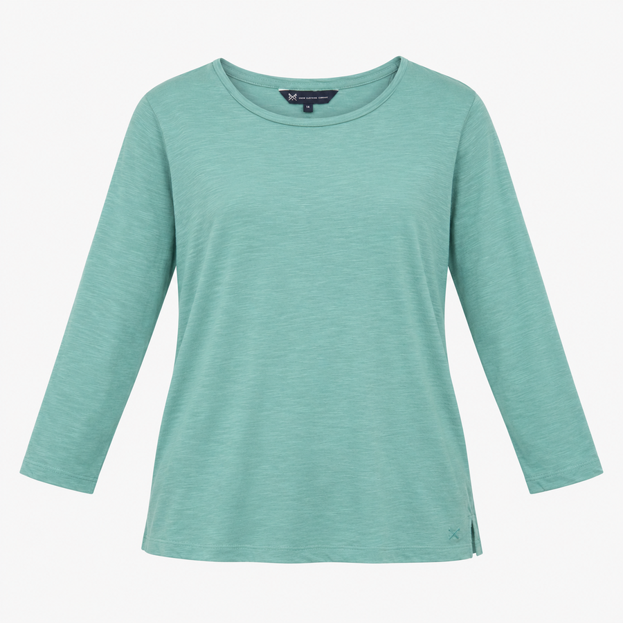 Long Sleeve Top Crew Neck Plain Sage Green