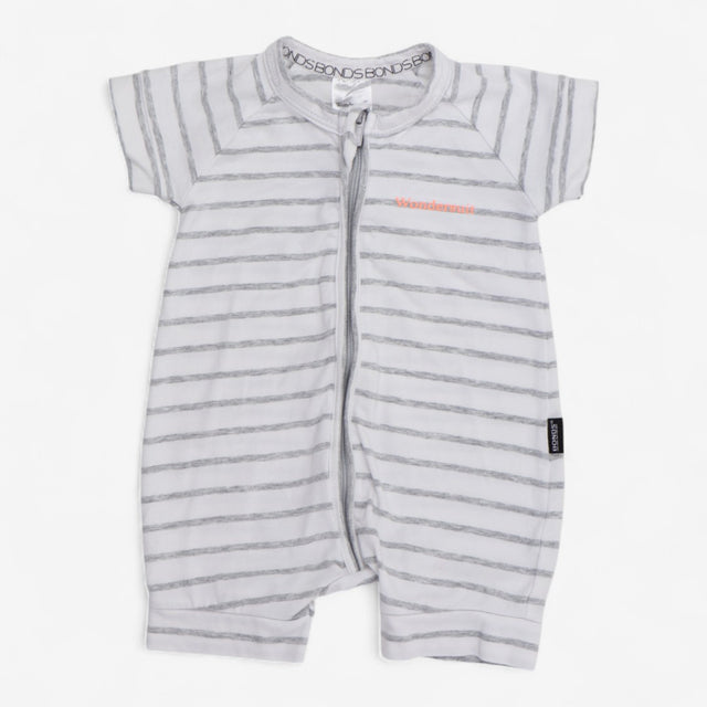 Wondersuit white and grey stripe romper