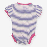 White and Blue Striped Bodysuit with Flower Button