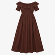 Dress Off Shoulder Shirred Ruffle Bardot Midi