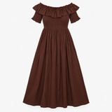 Dress Off Shoulder Shirred Ruffle Bardot Midi
