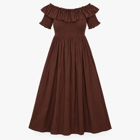Dress Off Shoulder Shirred Ruffle Bardot Midi