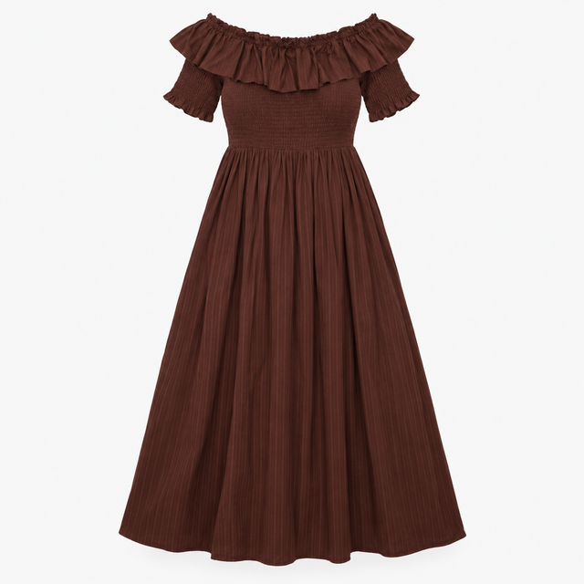 Dress Off Shoulder Shirred Ruffle Bardot Midi