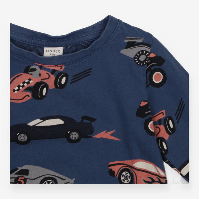 T-Shirt Long Sleeve Blue Racing Cars