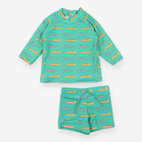 Rash Vest & Swim Shorts Green with Crocodiles