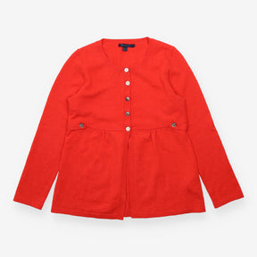 Cardigan Red Cashmere Button Up Peplum