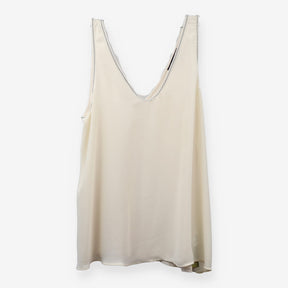 Cream Beaded Sleeveless Vest Blouse