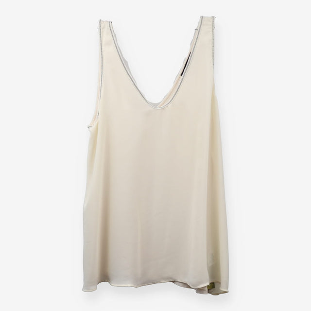 Cream Beaded Sleeveless Vest Blouse
