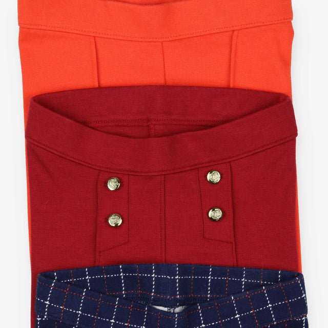 Leggings red orange navy check 3 pack