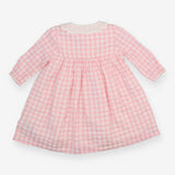 Pink Seersucker Gingham Dress Lace Trim Collar
