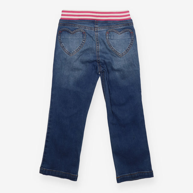 Jeans Pull on Pink and White Waistband with Heart 