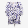 Long Sleeve Button‑Up Blouse, White & Blue Print