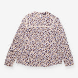 Blouse Cream Floral Lace Trim Long Sleeve
