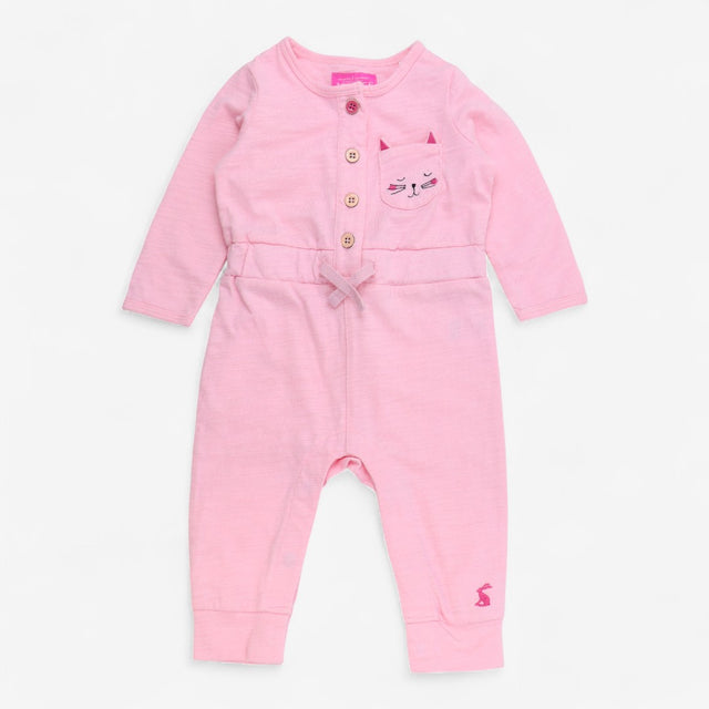 Long sleeve romper pink with cat pocket