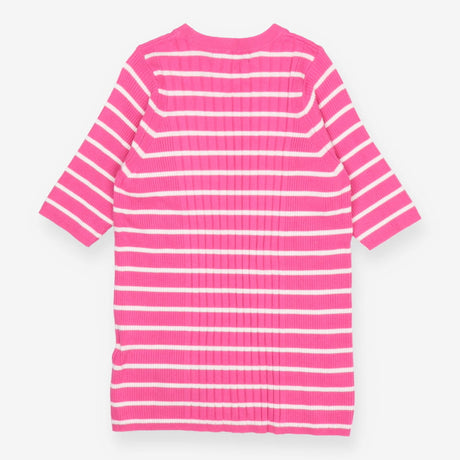 Striped Ribbed Sweater – Pink/White, Short Sleeve 