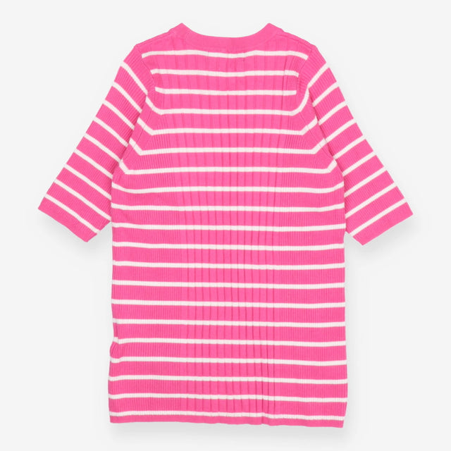 Striped Ribbed Sweater – Pink/White, Short Sleeve 