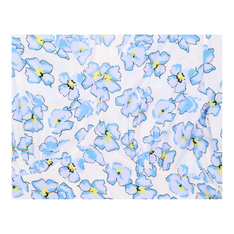 Blouse White Blue Floral Print V Neck Short Sleeve
