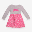 Dress LS grey jersey top pink cat pattern skirt
