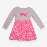 Dress LS grey jersey top pink cat pattern skirt