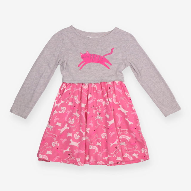Dress LS grey jersey top pink cat pattern skirt