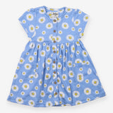 Blue button front dress with daisies