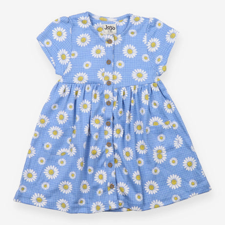 Blue button front dress with daisies