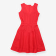 Fit and Flare Dress Red Textured Sleeveless V Neck
