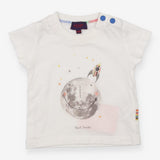 White t-shirt with moon and rocket