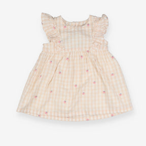 Dress SS white peaches lined frill shoulders