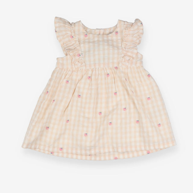 Dress SS white peaches lined frill shoulders
