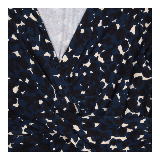 Midi Dress Black Cream Abstract Print Wrap V Neck